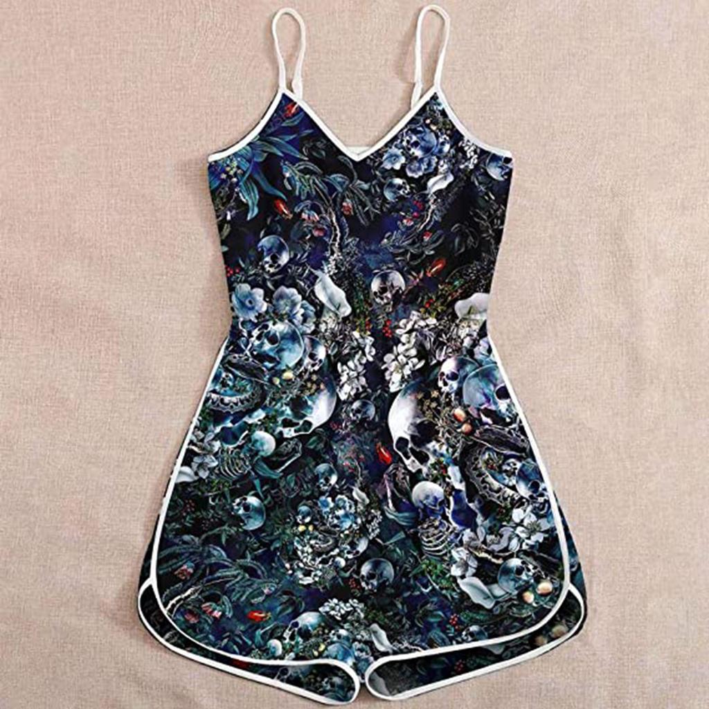 Wish Halloween print lady skull suspender jumpsuit