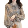 Women's French Floral Chiffon Top Autumn Long Sleeved Shirt