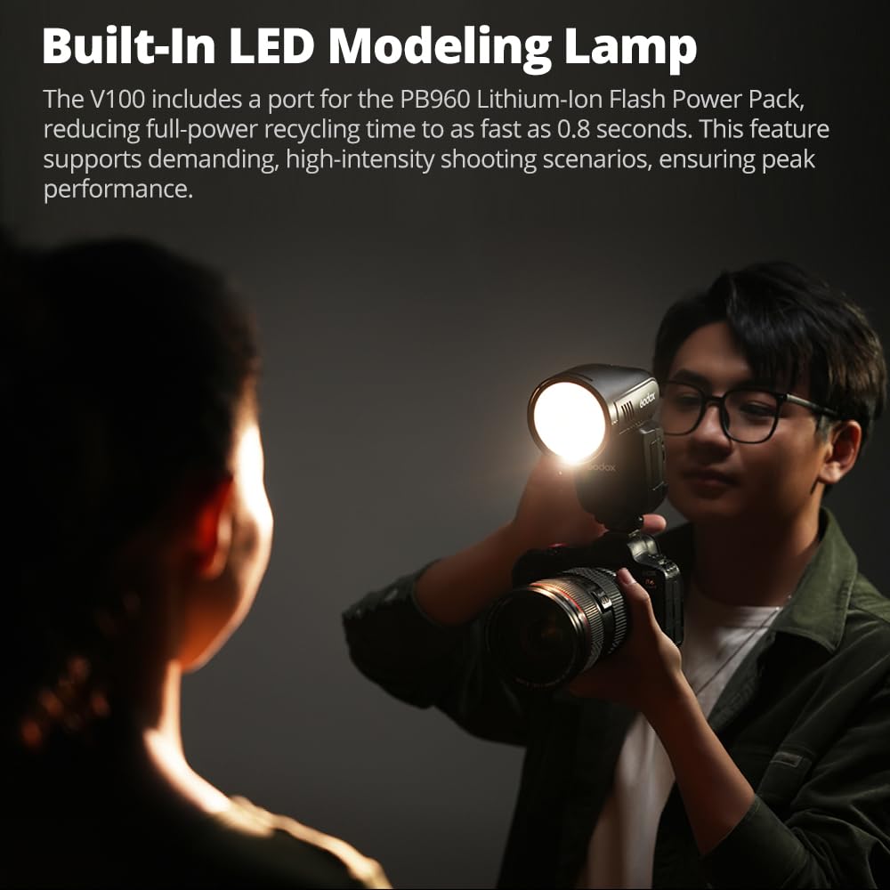 Godox V100N 100Ws Round Head Camera Flash Speedlite with External 400 Recycle LED Modeling TTL Touchscreen for Nikon V100-N Flash, 2.4G Wireless,