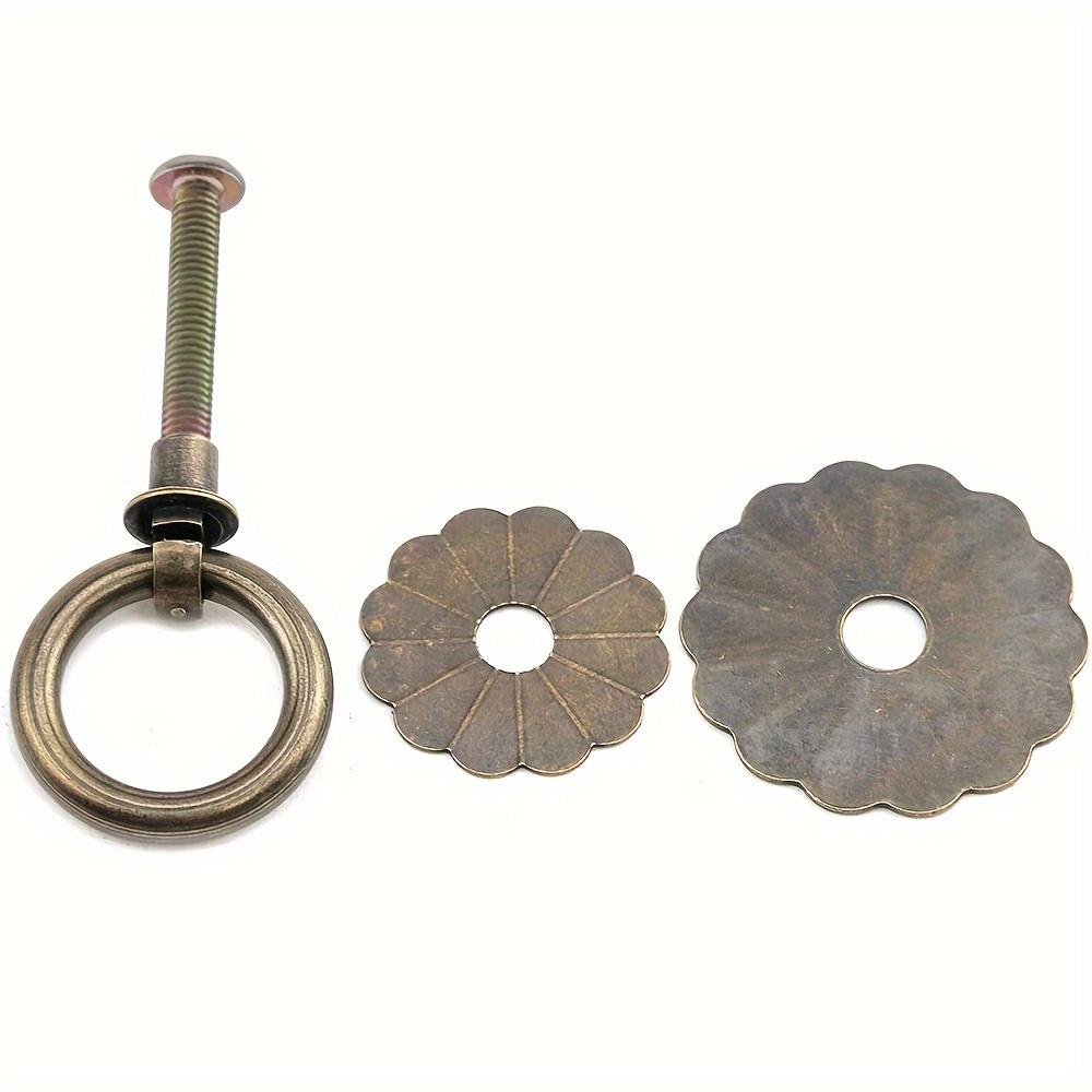 6pcs Ring Pull  Small Cabinet Pull In Antique Brass  Flower Closet Cabinet Door Knob for Cabinets  Armoires(Single Hole with Screw)