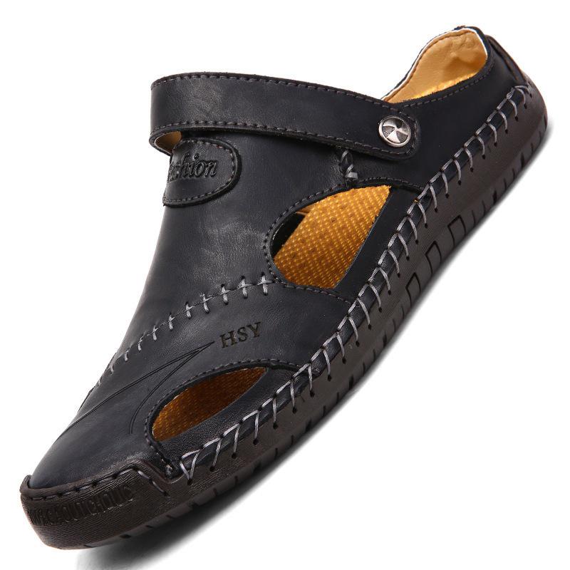 2025 Men s Plus Size Summer Genuine Leather Closed-Toe Beach Sandals 46