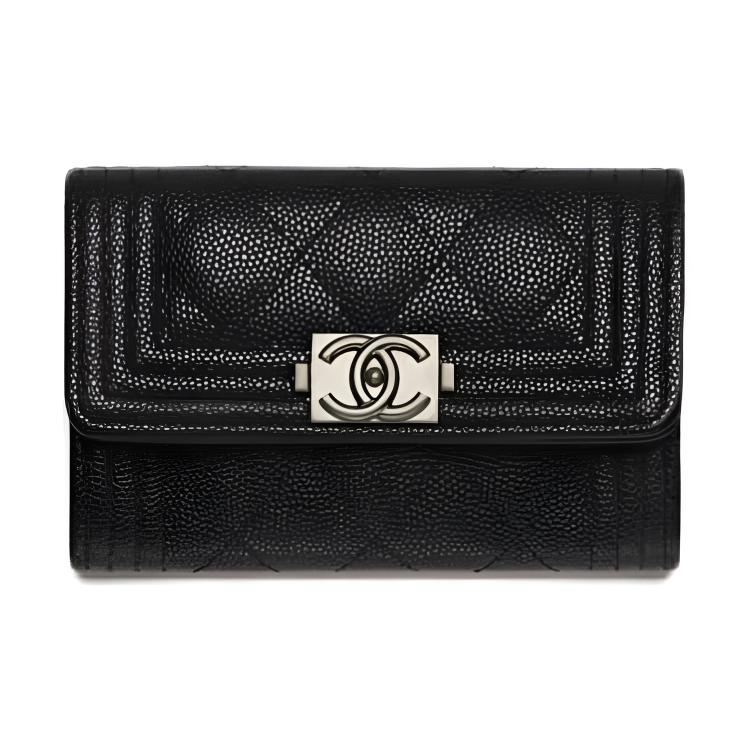 

Chanel Silver Buckle Quilted Lychee Cowhide Card Holder Unisex Card Holder Black A80603-B01243-94305 Box(Basic Set+Box)