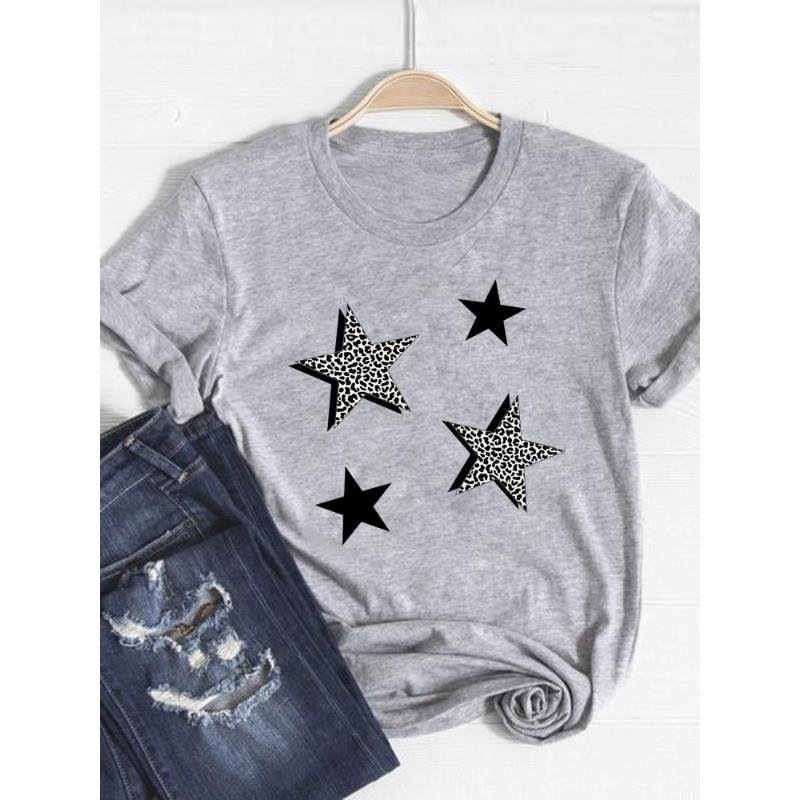 

Футболка Базовая одежда Женская одежда Футболка с принтом Леопардовый узор Любовь Сердце Тренд Милый летний топ Модная футболка с коротким рукавом с графическим принтом 4XL