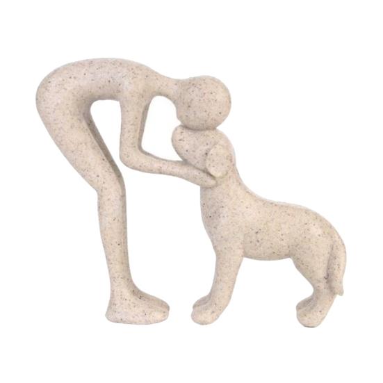 Abstract Resin Sculpture of Man and Dog Hand-Painted