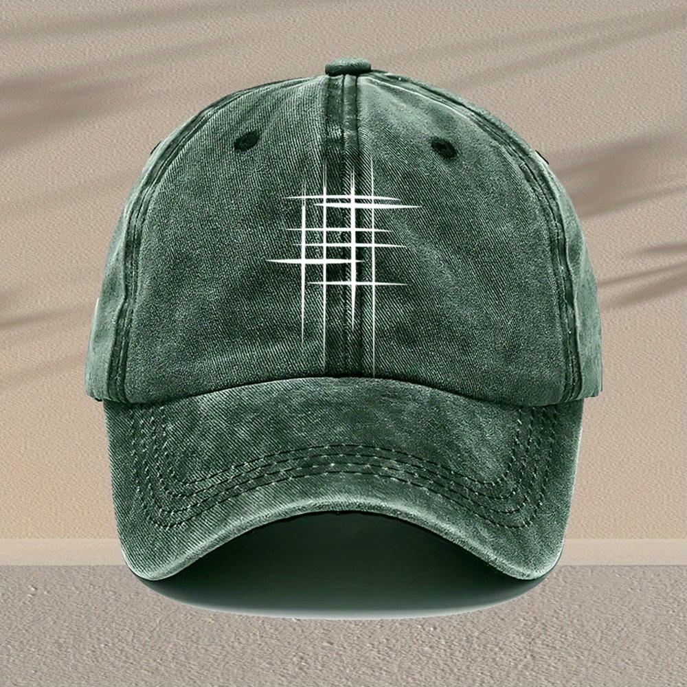 Mens Vintage Washed Baseball Cap Adjustable Lightweight Retro Geometric Line Print Design Casual Hat for Casual Attire Mult