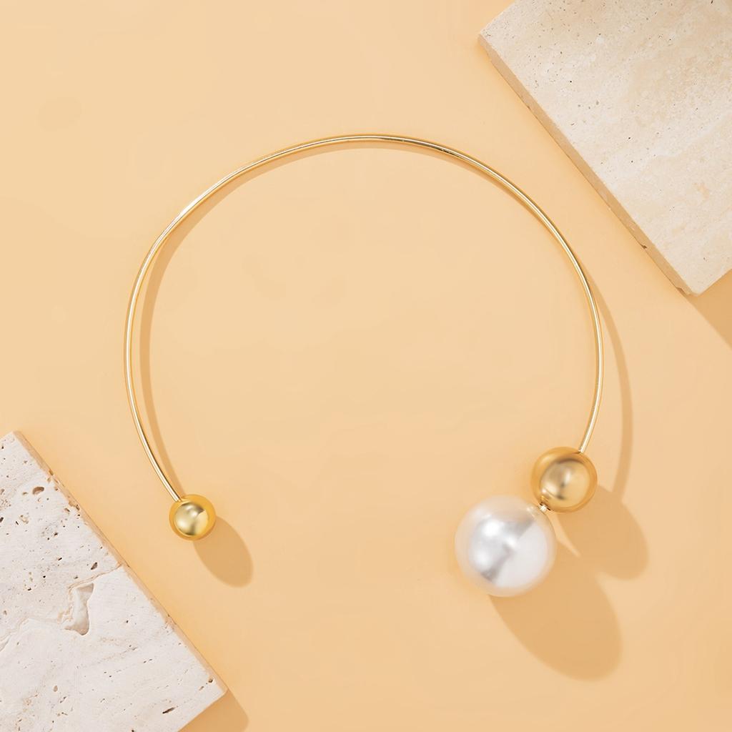 (Ssejrn)Ring Necklace Necklace Asymmetric Imitation Pearl Ball Bead Necklace Women Jewelry Gift