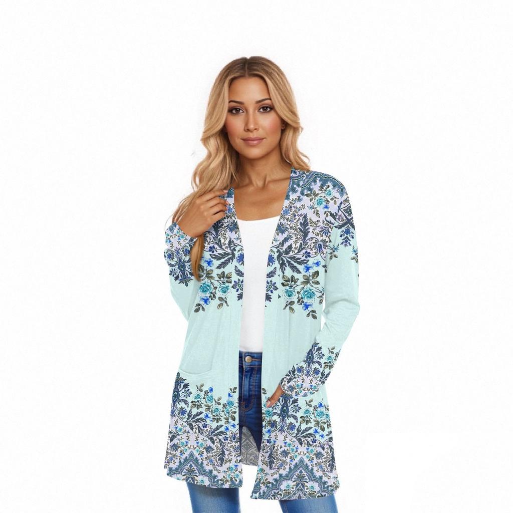 Dámský kardigan s dlouhým rukávem, ležérní bunda s kapsami, top