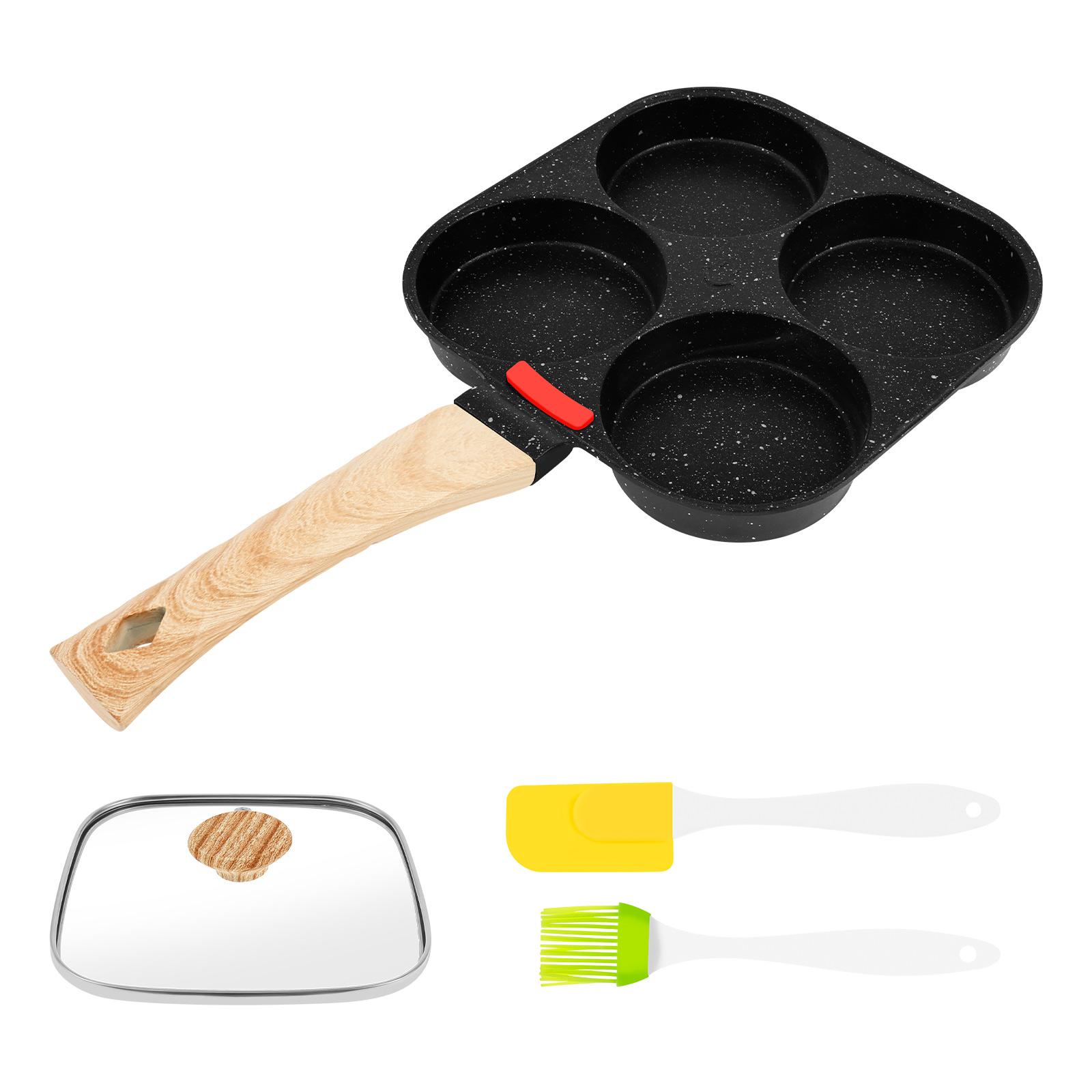 Egg Frying Pan Nonstick Pancake Pans 4-Cups Cookware Pancake Pan Egg Pan with Spatula and Brush Suitable for Gas Stove Induction чёрный