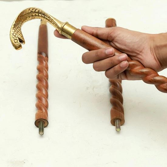Serpent Handle Walking Stick Handmade Twisted Wood Cane with Brass Snake Head Custom Gift for Men and Women  Cane Option