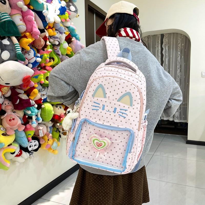 Schoolbag versatile literary new contrasting colors cute ladies backpack transparent window ins large capacity two-dimensional light schoolbag