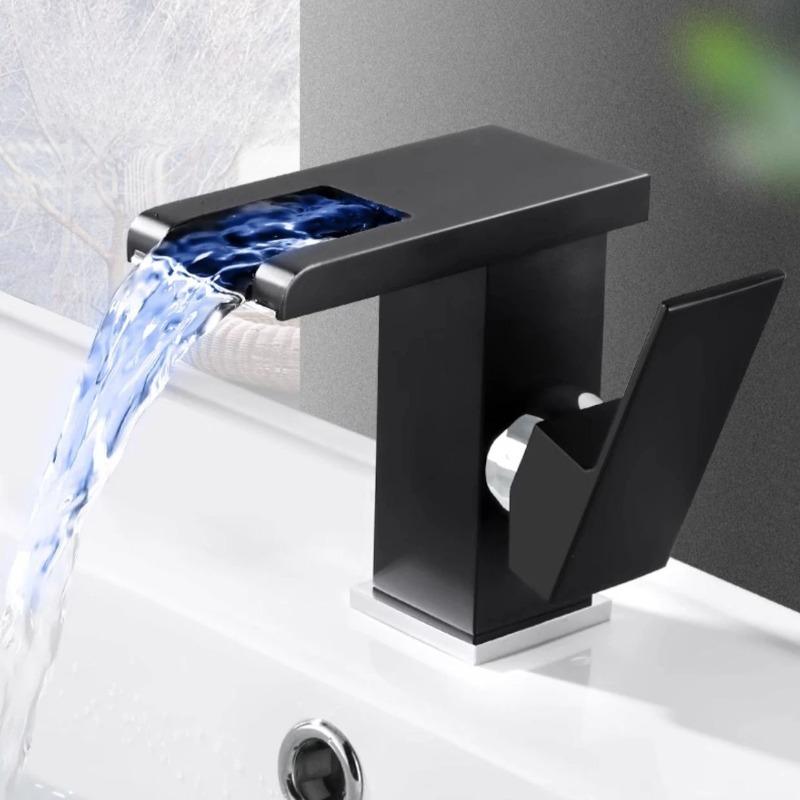 LED Waterfall Bathroom Basin Faucet Wash Sink Mixer Faucet White Black Chrome Sink Faucet Single Handle Toilet Mixer Tap