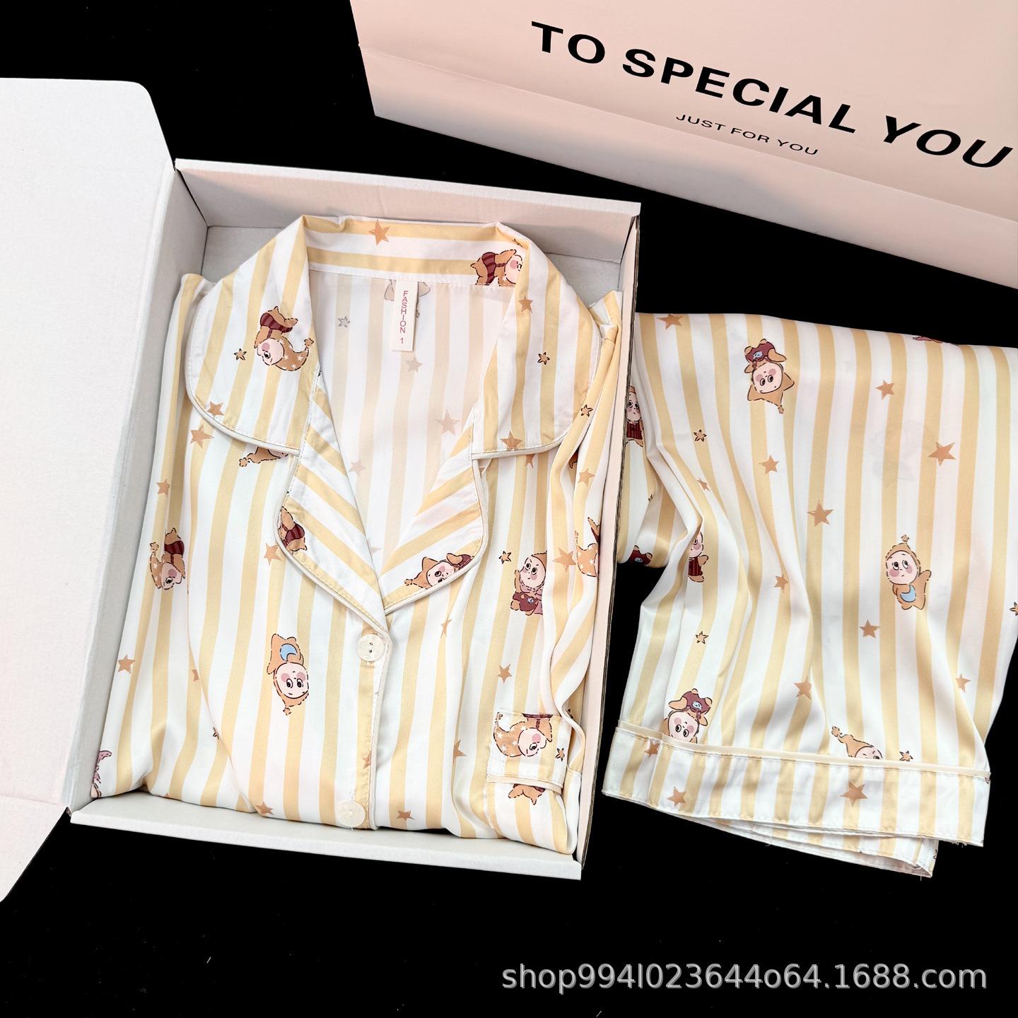 Ice and snow silk pajamas women s ice silk cute and sweet spring and autumn long-sleeved thin silk silk new summer loungewear M