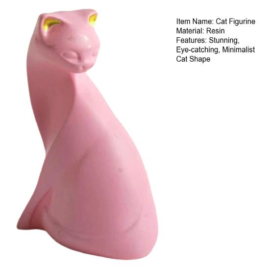 Rosa Katzenstatue, Kleine Tierfigur aus Harz, Minimalistische Moderne Kunst Katzenfigur für Zuhause Wohnzimmer, Büroregal Dekoration