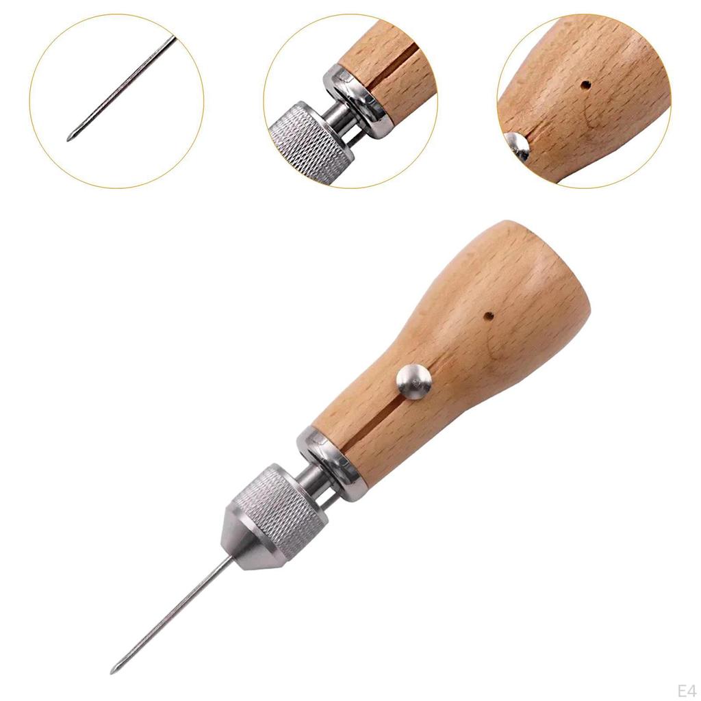 Leather Sewing Awl Comfortable Grip Multipurpose Wood Handle Stitching Supplies for DIY
