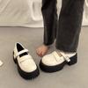 Plateauschuhe aus Leder im britischen Stil für Damen, schwarz, dicker Absatz, High Heels, Jane, Einzelschuhe, Halbschuhe