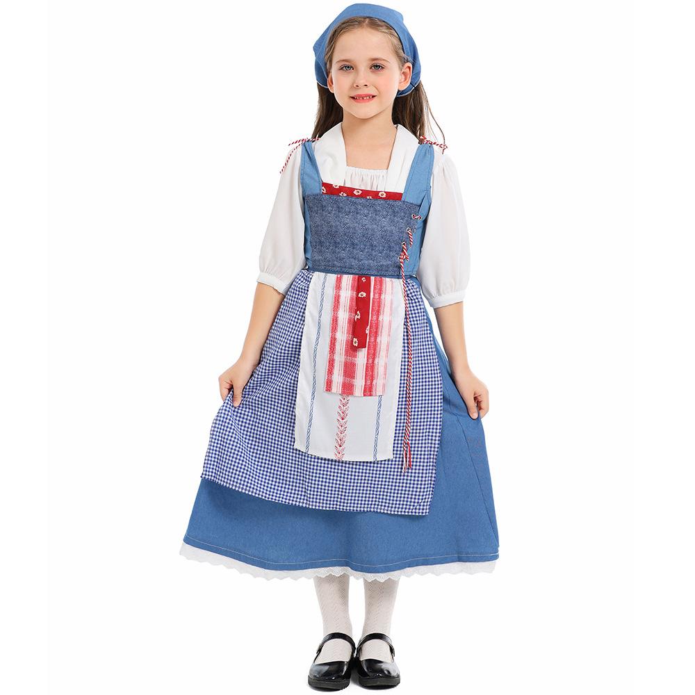 

Kids Girls Children s Day Poor Maid Dress Apron Cosplay Costume Stage Performance Pastoral Farm Frence Maid Medieval Lolita Dress Up Halloween Outfit 150cm