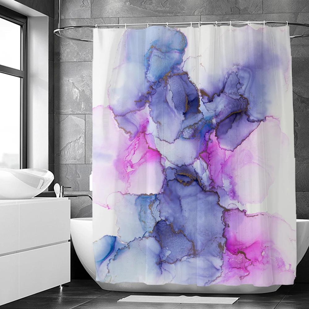 

Colourful Marble Shower Curtains For Bathroom Fabric With Hooks Watercolor Abstract Ink Paint Washable Printing Decor Curtains W60H190(CM)-1 Pcs