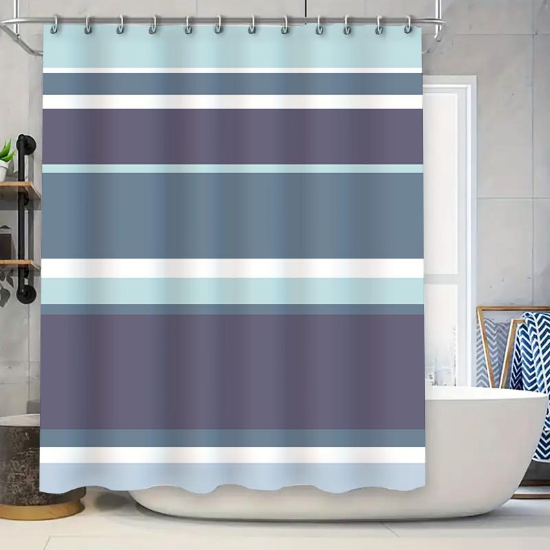 

Мягкая синяя полосатая шторка для душа: Современный, Водонепроницаемый Декор для Ванной Комнаты, 3D Печать, Настраиваемый Размер (Средняя) 90x180cm