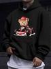 American And European Style unisex Fall Winter Print Hoodie Long Sleeve Sweatshirt, Go-Kart Racing Bear Pattern Hooded Print Sweatshirt, Childlike Ene