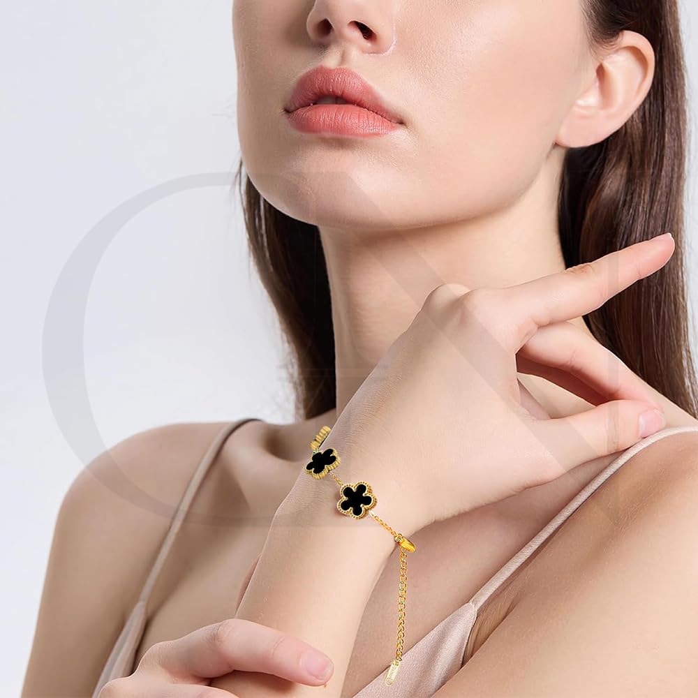 18K Gold Plated Dainty Four Five Leaf Clover Dot Bracelets for Women Lucky Flower Jewelry