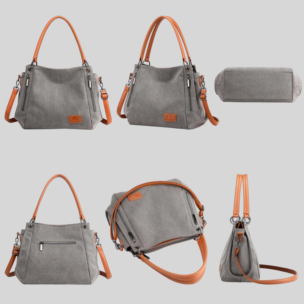 Welltude Canvas Tote Bag, Shoulder Bag, Crossbody Bag, for Commuting, School, and More, Solid Color, Unisex (Khaki)