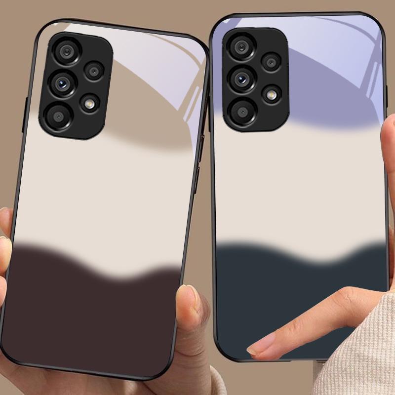 Three Color Gradient For Samsung Galaxy S 8 9 10 20 Plus 21 FE 22 23 24 Ultra S7 Edge Black Tempered Glass Phone Case Hard Shell
