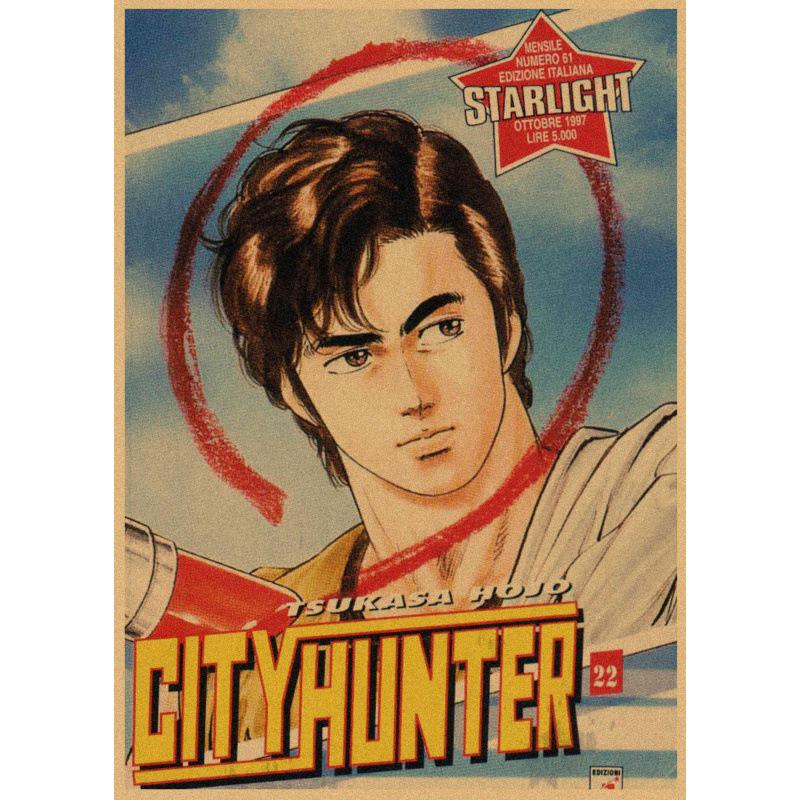 Free Shipping Tsukasa Hojo Retro Manga Art Poster for Cafe & Bar Decor