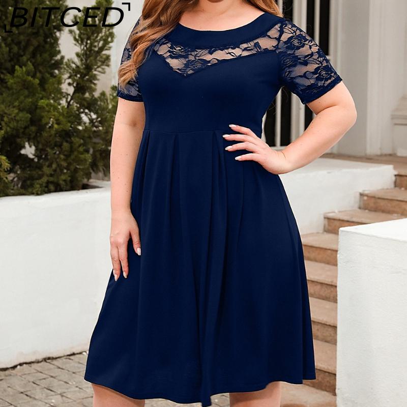 BITCED Lace Cutout Casual Loose Dress Vacation & Commute Dress Plus Size Women's Apparel