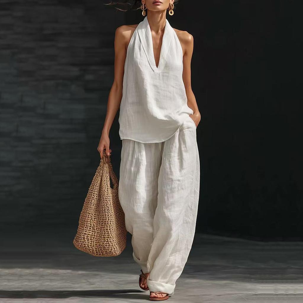 Women's Fashion Sleeveless Loose-Fitting Off-the-Shoulder Casual Two-Piece Set