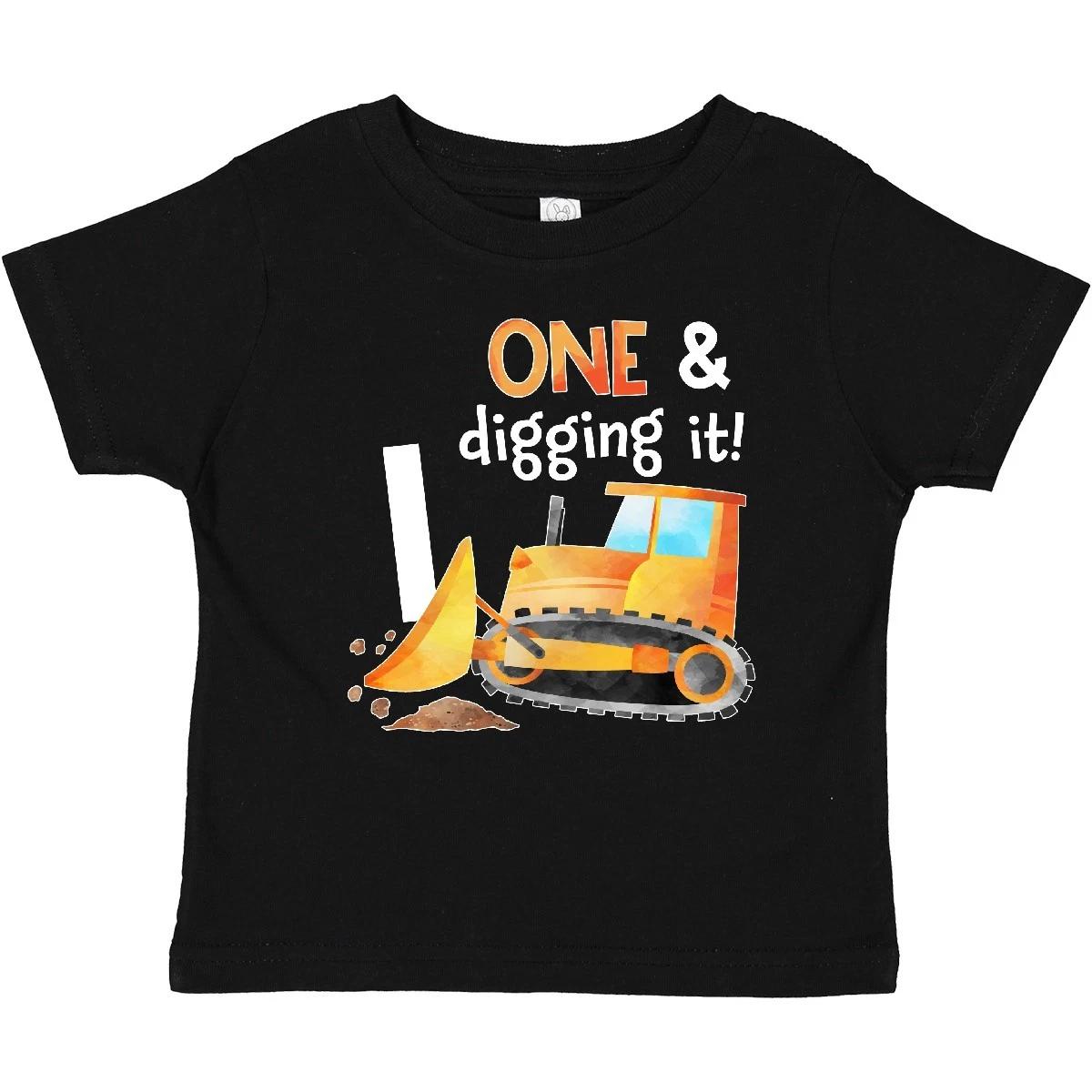 Inktastic One And Digging It Bulldozer 1st Birthday Baby T-Shirt Birthdays First 100