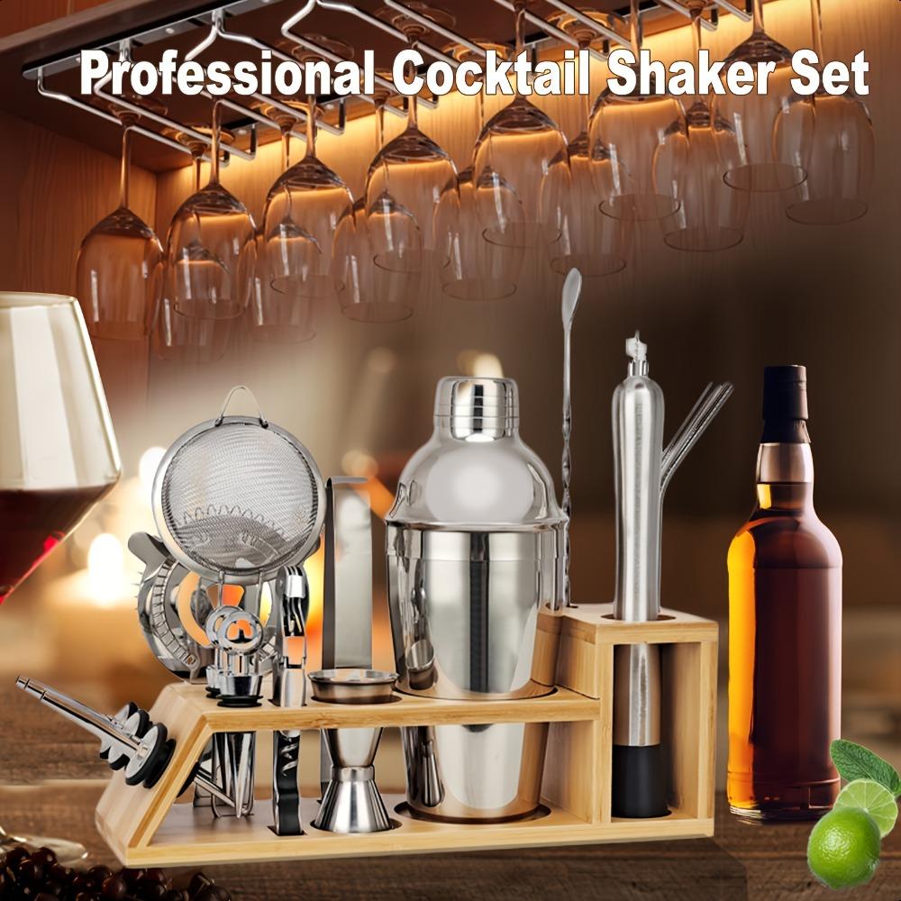 20-piece cocktail mixer set with bamboo stand.