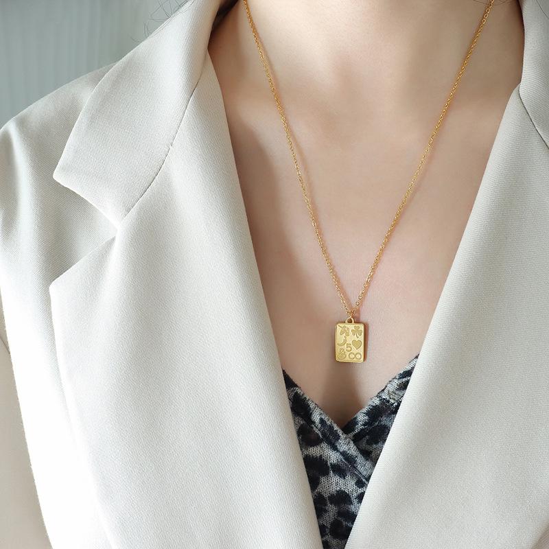 French Style Square Heart & Poker Card Pendant Necklace - Trendy Personalized Jewelry
