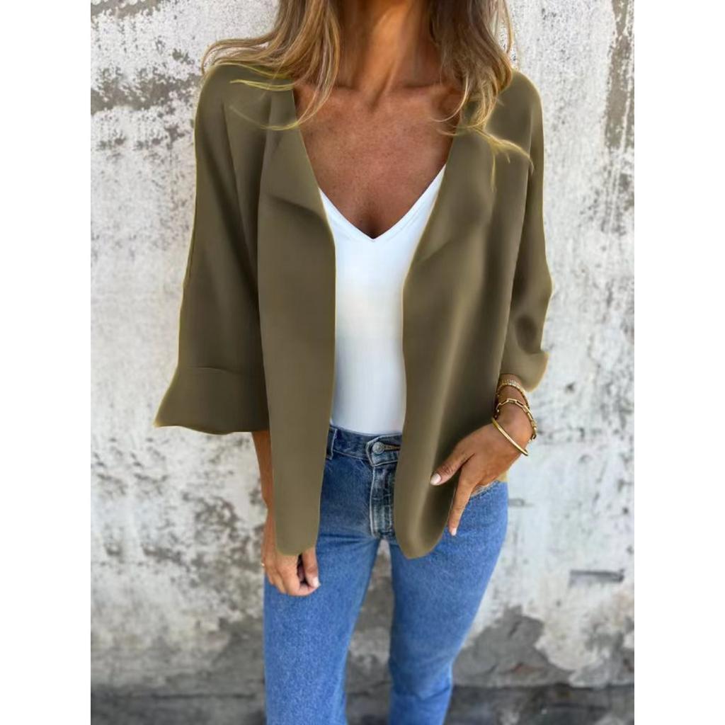 Women's Casual Solid Color Faux Suede Lapel Cardigan Coat For Spring Autumn