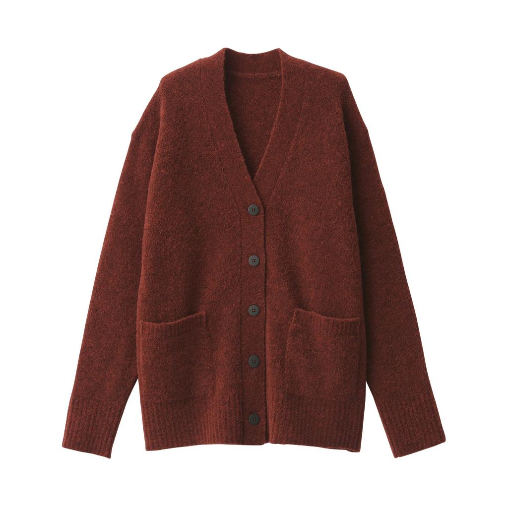 MUJI Women's Wool Blend Boucle V-Neck Cardigan, Brick, BA1PNA4A, Women's XL