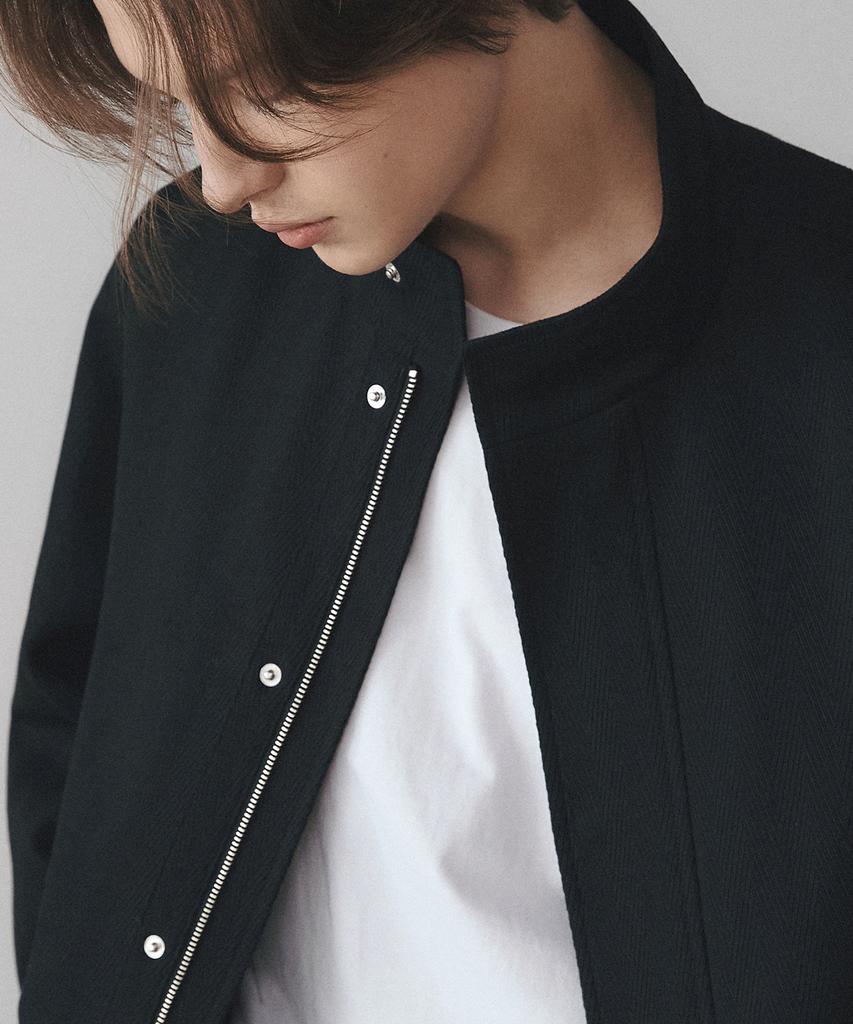 Rotember Herringbone Twill High-Neck Jacket [Black]