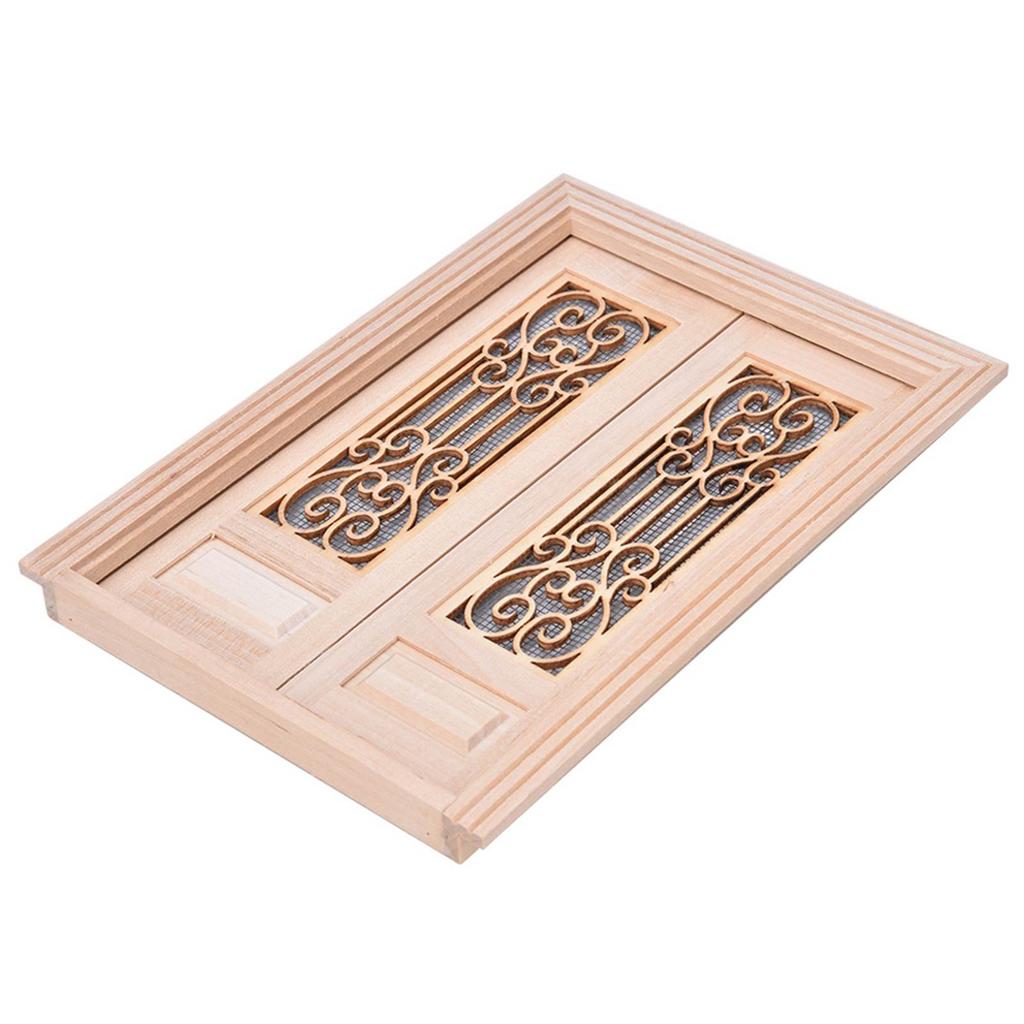 1:12 Scale Dollhouse Furniture DIY Mini Unpainted Wood Double Door Accessory DecorationDouble door