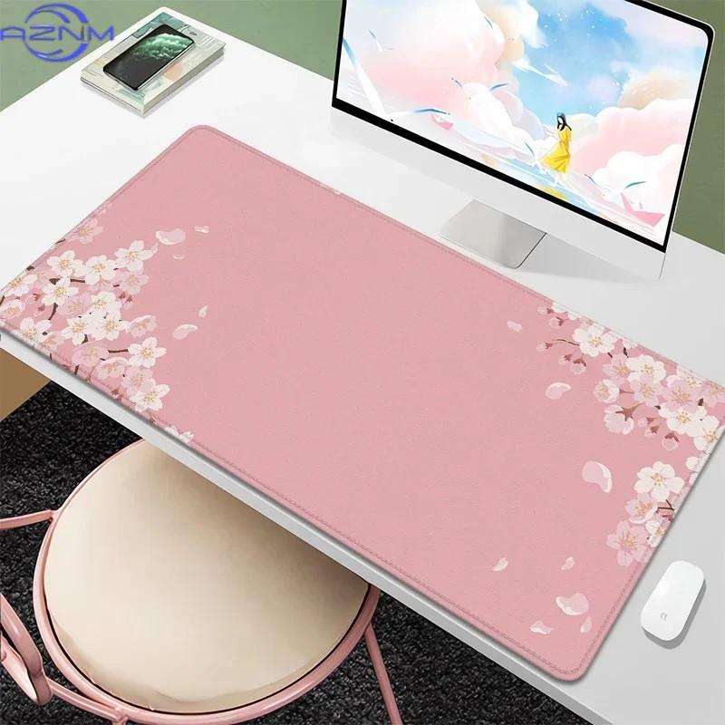Cherry Blossom Large Mouse Pad Fresh Ins Style Desk Mat With Antislip Base Stitched Edges Girly Keyboard Pad