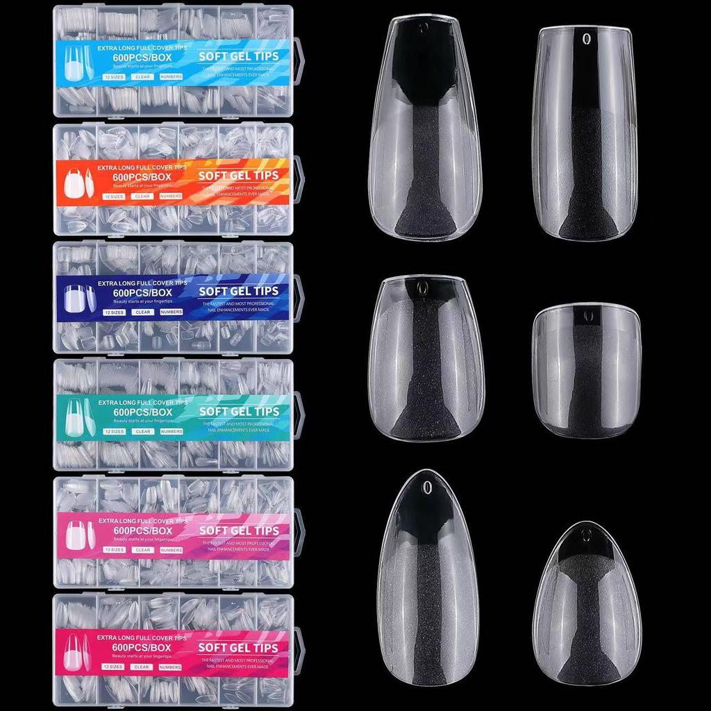 600 Pcs Traceless Transparent Semi-Matte Nail Tips - Thin, Short & Long Frosted False Nail Art Tips