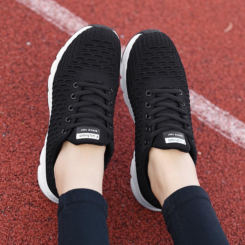 Flyknit Women's Shoes Korean Version Versatile Lightweight Women's Shoes Lace Up Casual Shoes Fashionable Sports Shoes for Women