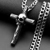 Gothic Stainless Steel Skull Wood Textured Cross Pendant Necklace For Men Women Punk Hip Hop Silver Color Chain Party Jewelry