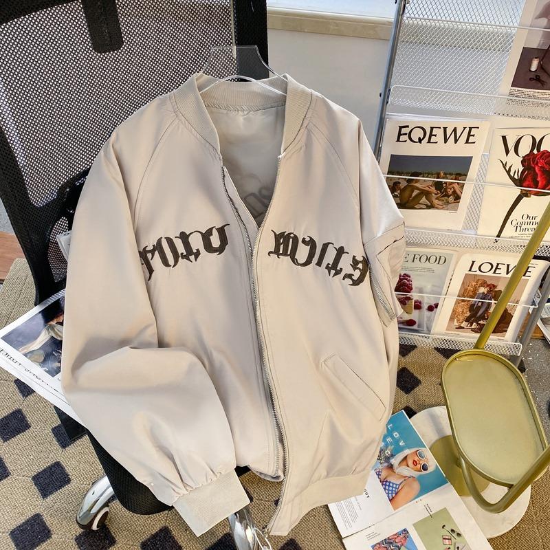 American Vintage Letter Embroidered Bomber Jacket Men's Spring and Autumn High Street Vibe Casual Baseball Jacket