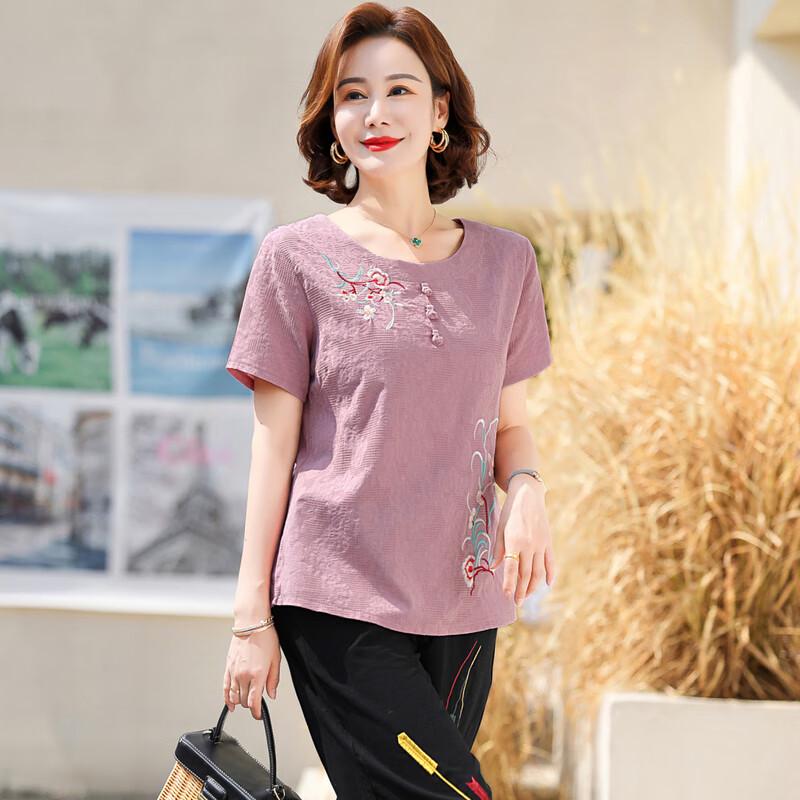 Elderly Women's Summer Cotton Linen Short-Sleeve Set