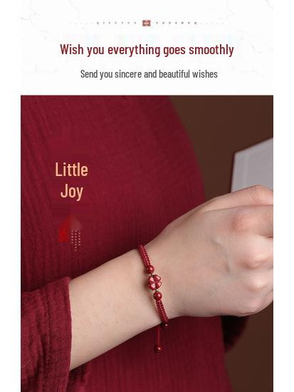 Authentic Cinnabar Four-Leaf Clover Bracelet with Purple Gold Sand and Red Rope for Women and Children