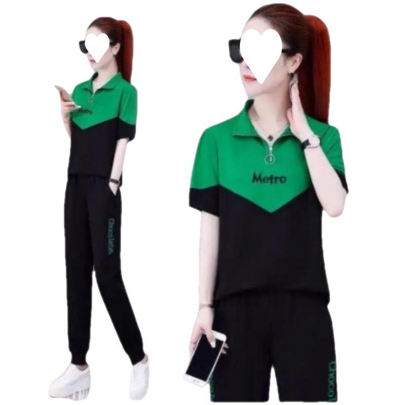 Sportswear Casual Suit Women's Summer Running Wear Fashionable Loose Slim Large Size Stand Collar Two-piece Set