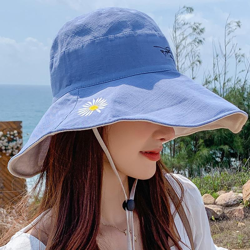 Daisy big brim bucket hat women's summer sunscreen sun hat travel casual versatile sunshade basin hat big edge