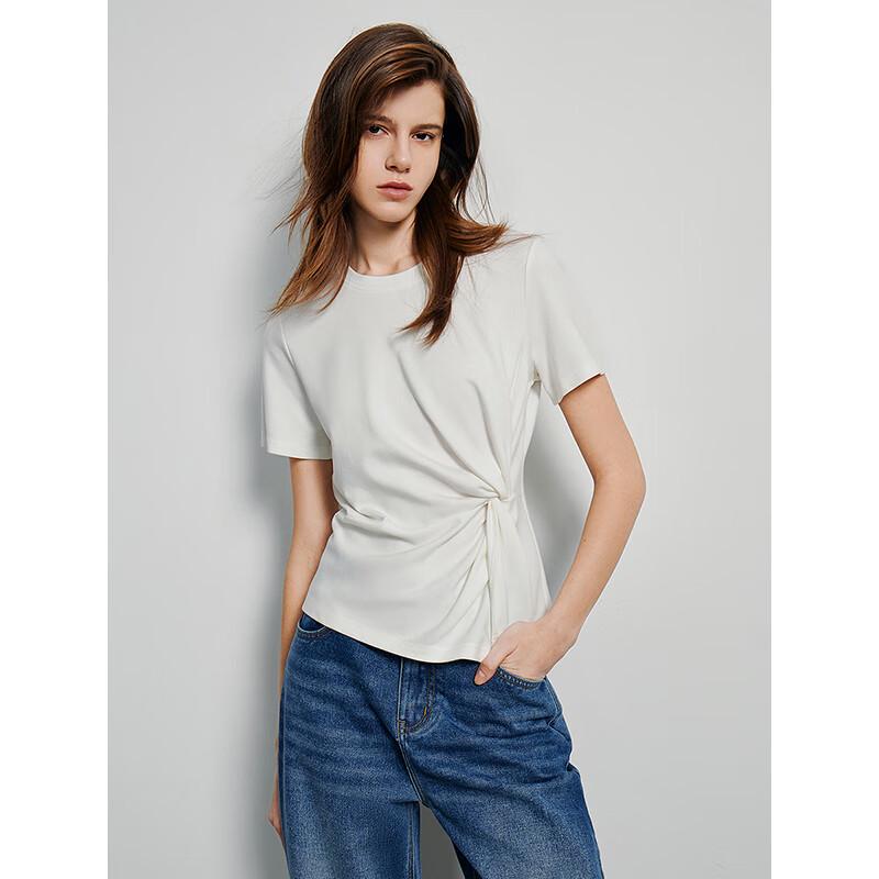 Chuyu Women's Twist Knot Irregular Round Neck Short Sleeve T-Shirt