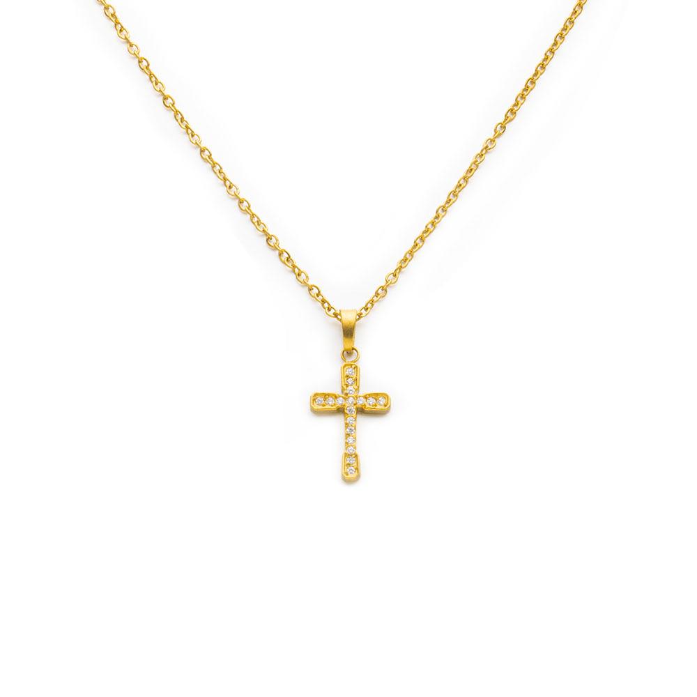 European & American Style Diamond Cross Titanium Steel Necklace - Light Luxury Colorfast Clavicle Chain Pendant