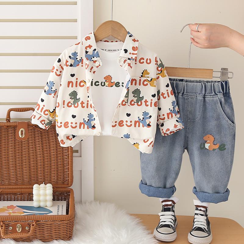 3-piece Long Sleeved Set for Boys, Cartoon Printed Set for Children Aged 0-5, High-quality Clothing for Babies