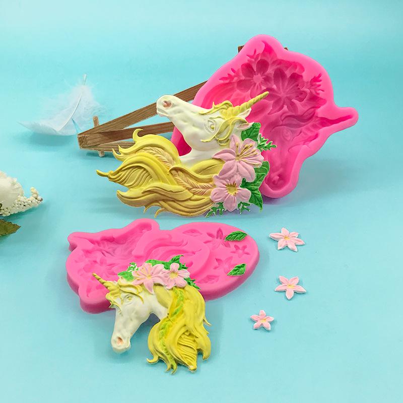 Unicorn Flower & Leaves Silicone Mold: Unicorn Head Fondant, Cake Topper, Epoxy Resin & Chocolate Mold