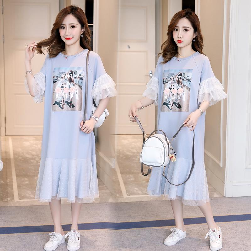 

Fresh in stock: Korean maternity dress – stylish mesh design with a round neck, perfect for spring and summer, ideal for late pregnancy. L 105-125 jin